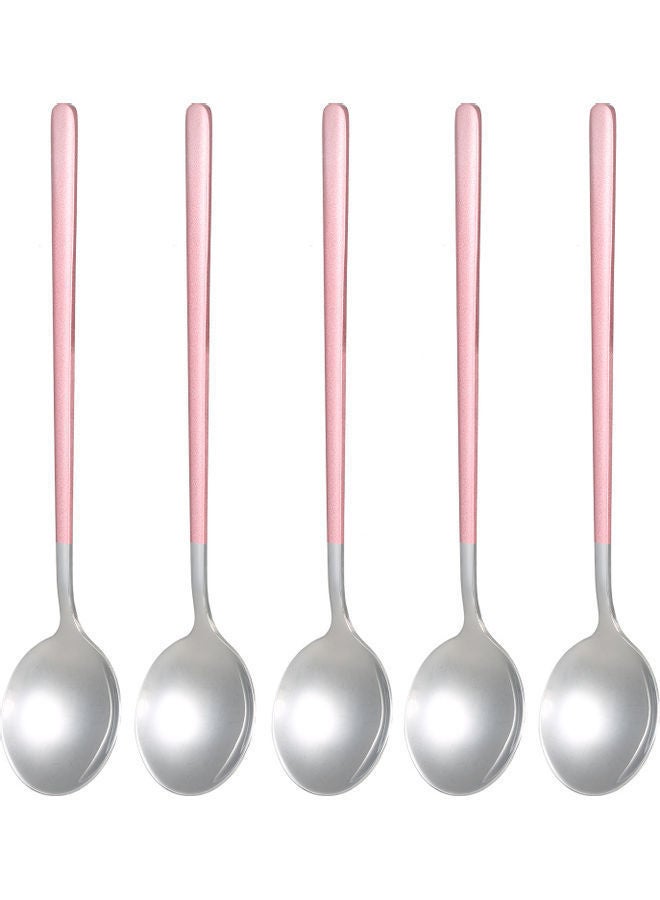 5-Piece Stainless Steel Spoons Silver/Pink