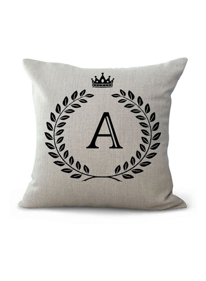 Alphabet A Print Decorative Cushion Cover Beige/Black 45x45cm