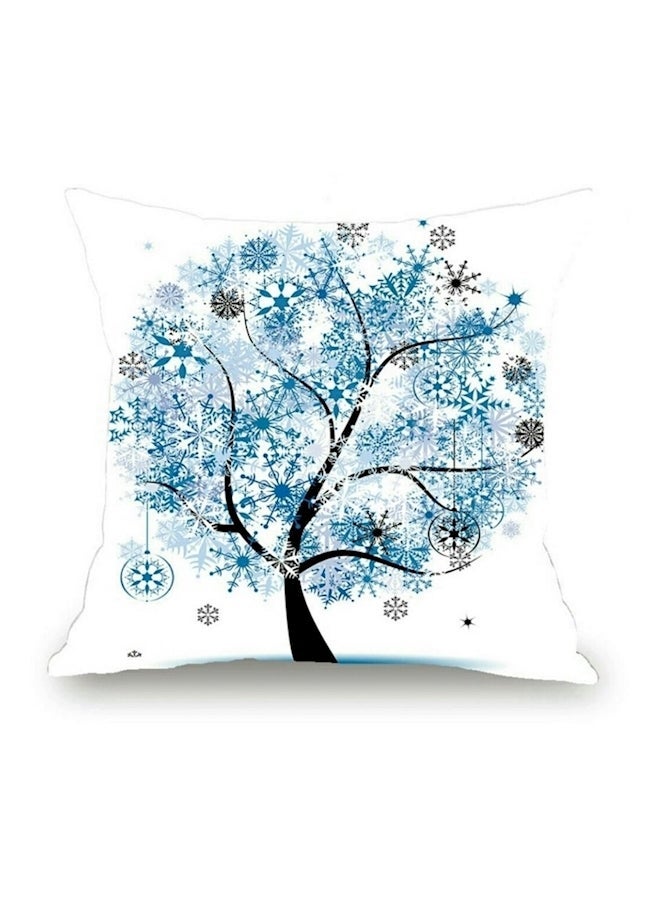 Winter Tree Printed Decorative Cushion Cover White/Blue 45x45cm