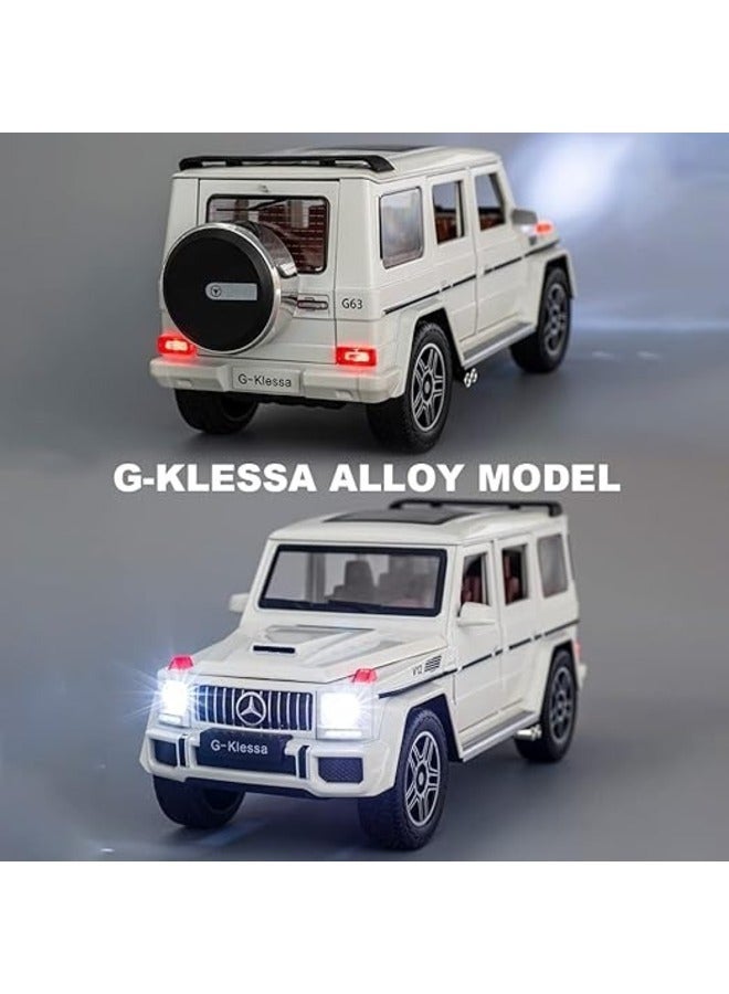 1/24  Model Car, Zinc Alloy Pull Back Toy car with Sound and Light for Kids Boy Girl Gift White