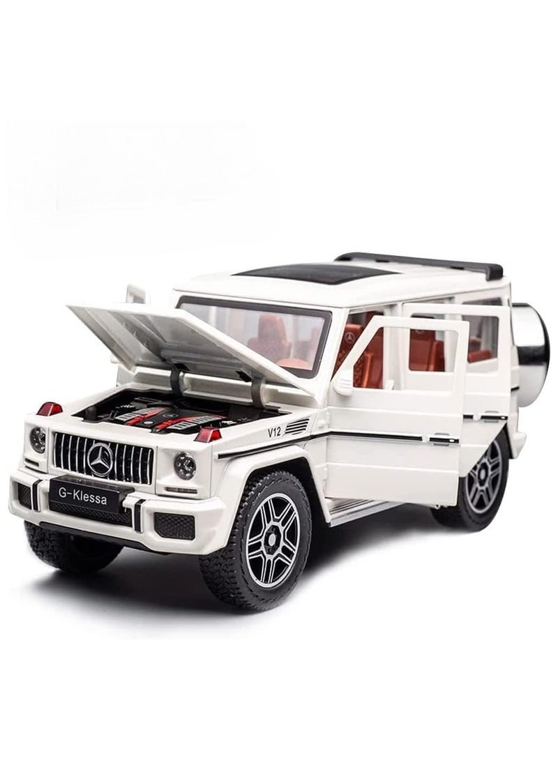 1/24  Model Car, Zinc Alloy Pull Back Toy car with Sound and Light for Kids Boy Girl Gift White