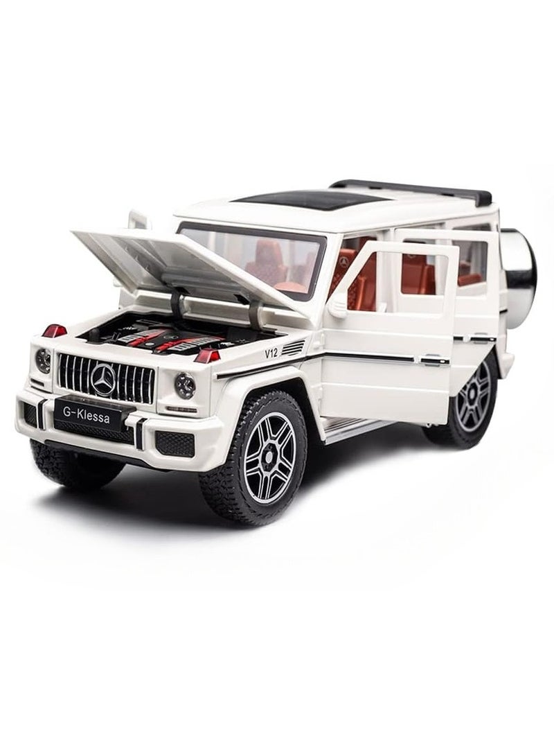 1/24  Model Car, Zinc Alloy Pull Back Toy car with Sound and Light for Kids Boy Girl Gift White