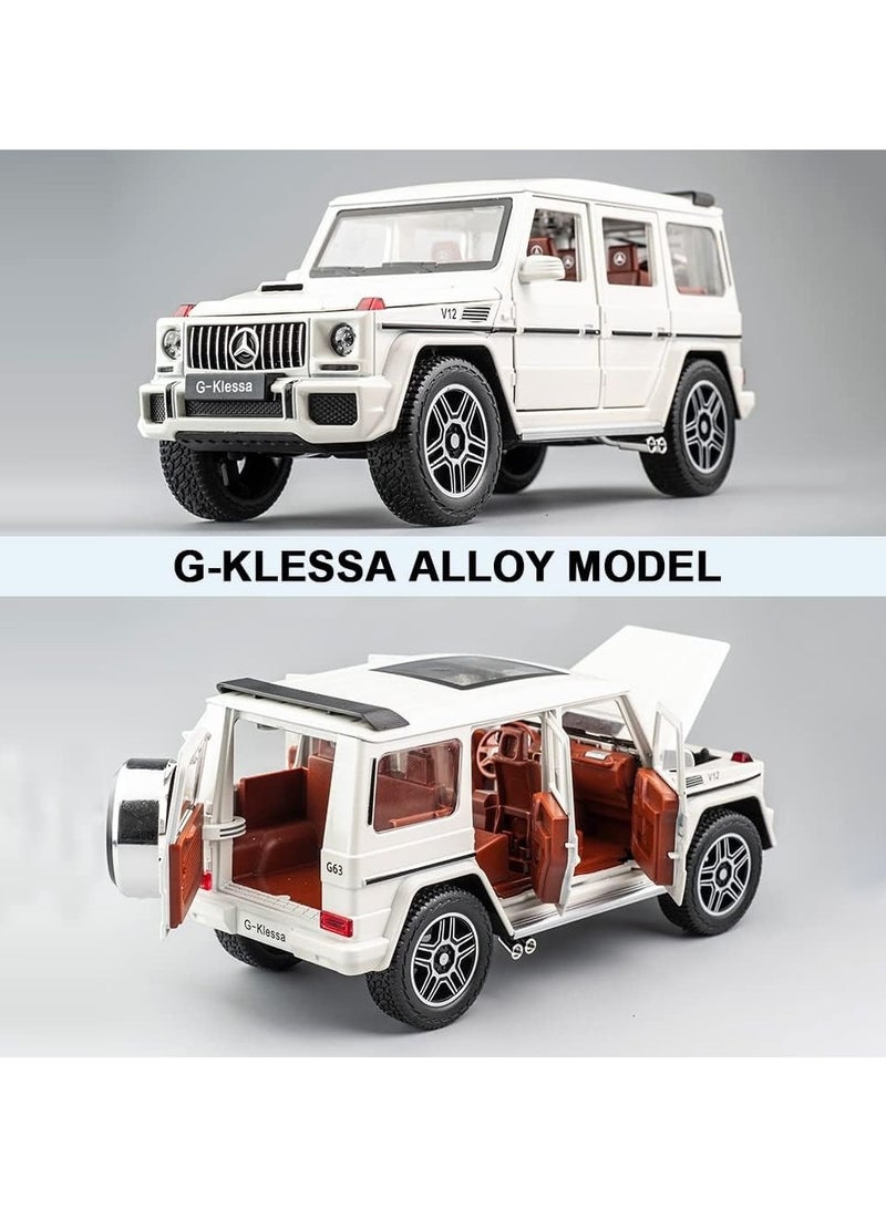 1/24  Model Car, Zinc Alloy Pull Back Toy car with Sound and Light for Kids Boy Girl Gift White