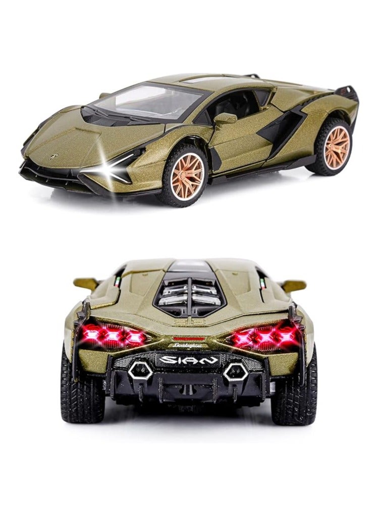 1:24 Toy Cars Metal Model Car with Light and Sound Pull Back Toy Car for Boys Age 3 + Year Old (Army Green)