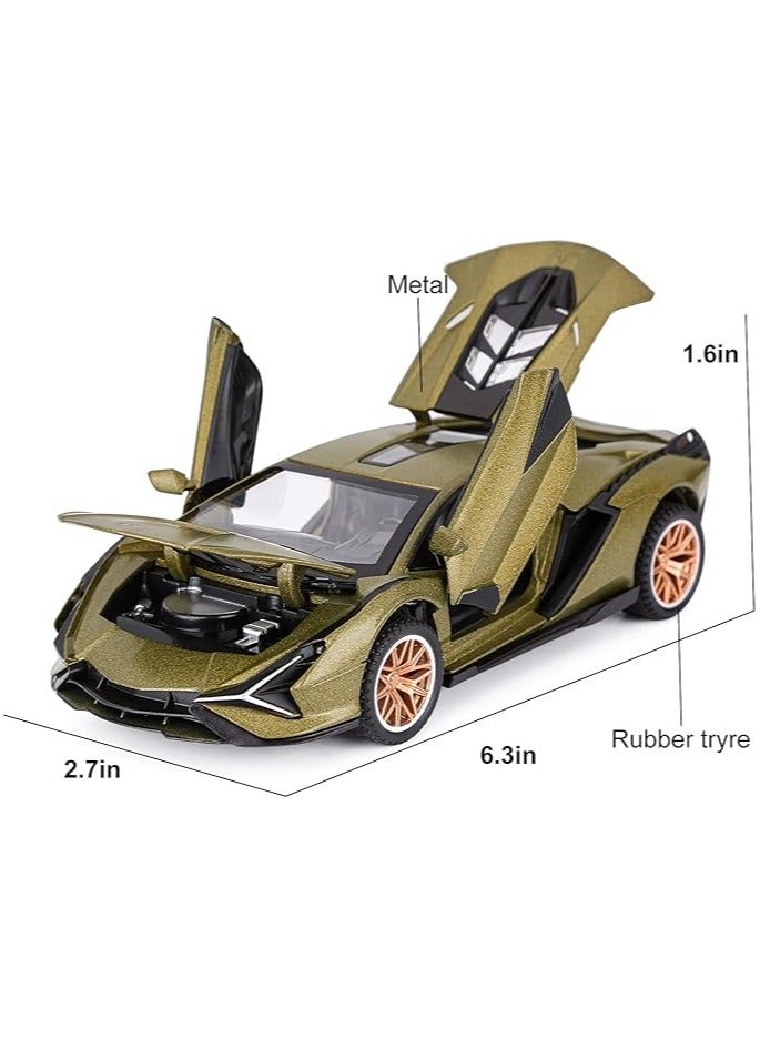 1:24 Toy Cars Metal Model Car with Light and Sound Pull Back Toy Car for Boys Age 3 + Year Old (Army Green)