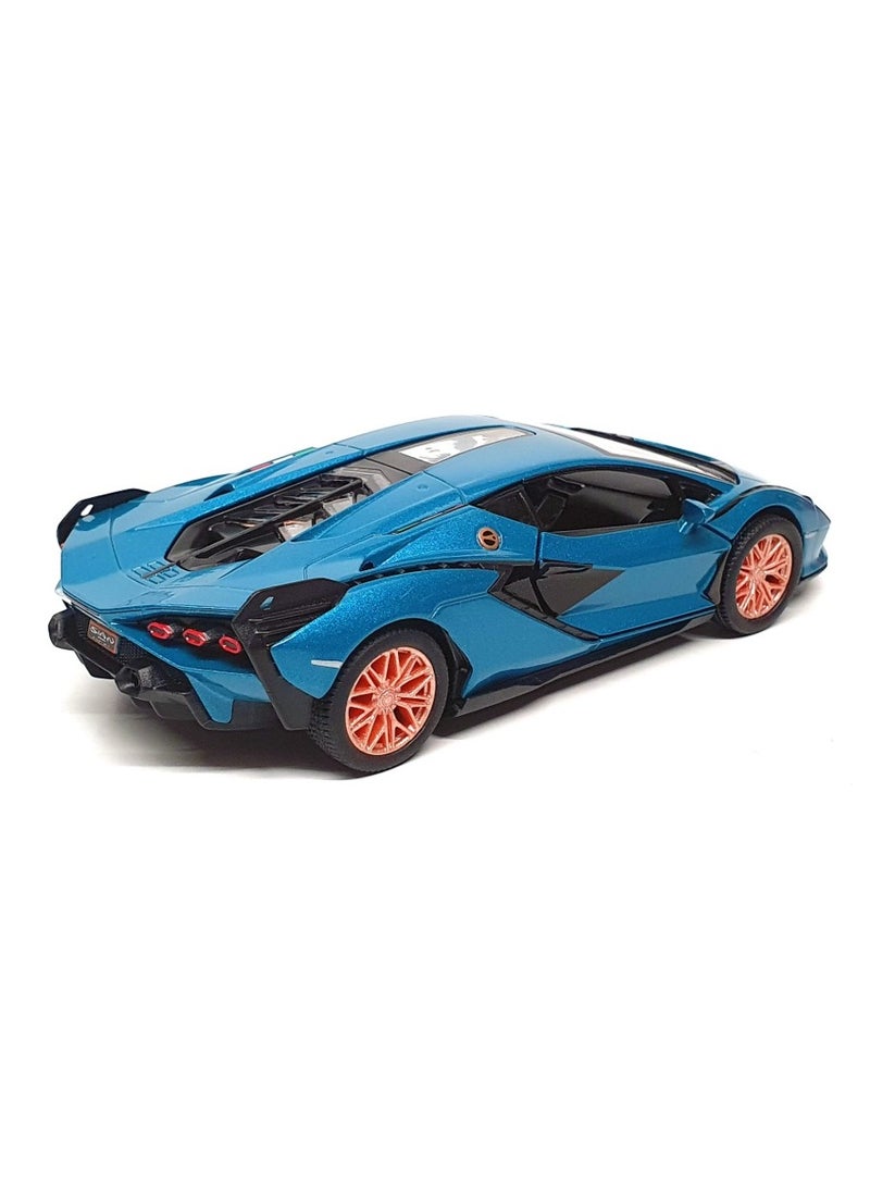 Kinsmart 1:24 Scale Lamborghini  Pull Back & Go Toy Car - Die-Cast Metal Model with Opening Doors - Blue with Orange Wheels - Collectible Supercar for Kids and Car Enthusiasts