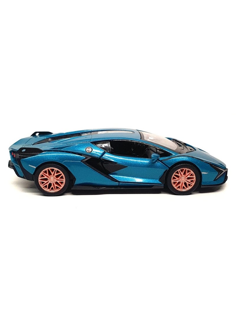 Kinsmart 1:24 Scale Lamborghini  Pull Back & Go Toy Car - Die-Cast Metal Model with Opening Doors - Blue with Orange Wheels - Collectible Supercar for Kids and Car Enthusiasts