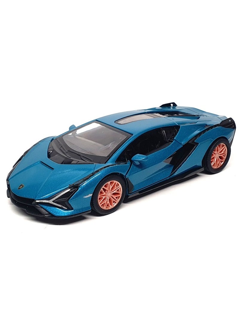 Kinsmart 1:24 Scale Lamborghini  Pull Back & Go Toy Car - Die-Cast Metal Model with Opening Doors - Blue with Orange Wheels - Collectible Supercar for Kids and Car Enthusiasts