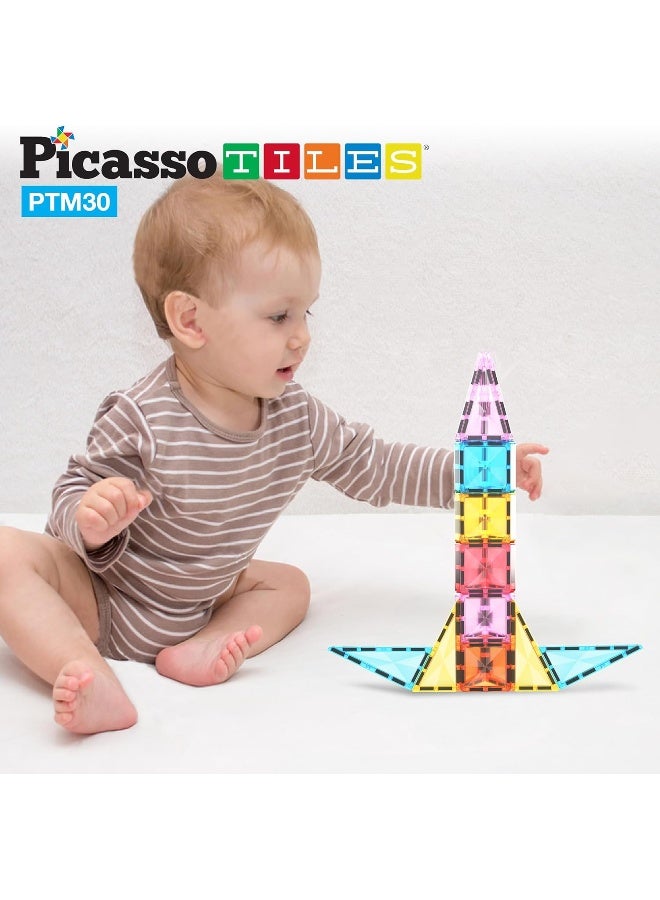 PicassoTiles 30 Piece Magnetic Building Blocks Mini Diamond Series Travel Size On-the-Go Magnet Construction Toy Set STEM Learning Kit Education Playset Child Brain Development Magnets Stacking Blocks