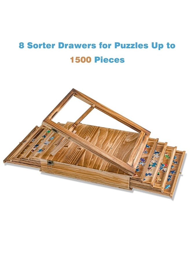 Lavievert Jigsaw Puzzle Sorting Trays & Puzzle Bracket Set, Adjustable Puzzle Easel Holder for Puzzle Boards of Varied Sizes, Wooden Puzzle Sorters with Drawer Design for Puzzles Up to 1500 Pieces