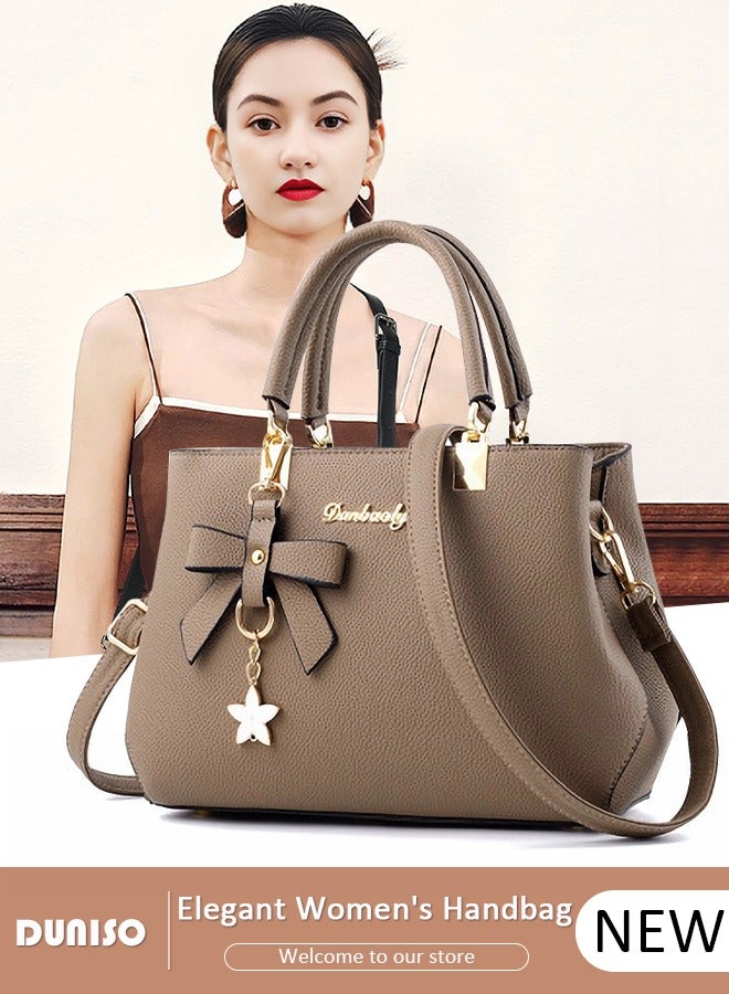 Women's Fashion Handbag Faux Leather Crossbody Bag For Women Large Capacity Bow Trim Tote Bags Top Handle Satchel Fashionable Travel Shoulder Bag For Ladies