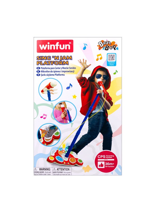 Winfun Sing 'N Jam Platform – Kids’ Karaoke Set with Microphone, Disco Lights & Sound Effects | Interactive Adjustable Mic Stand, Disco Ball & Fun Applause Sounds | Musical Education for Kids Ages 3+