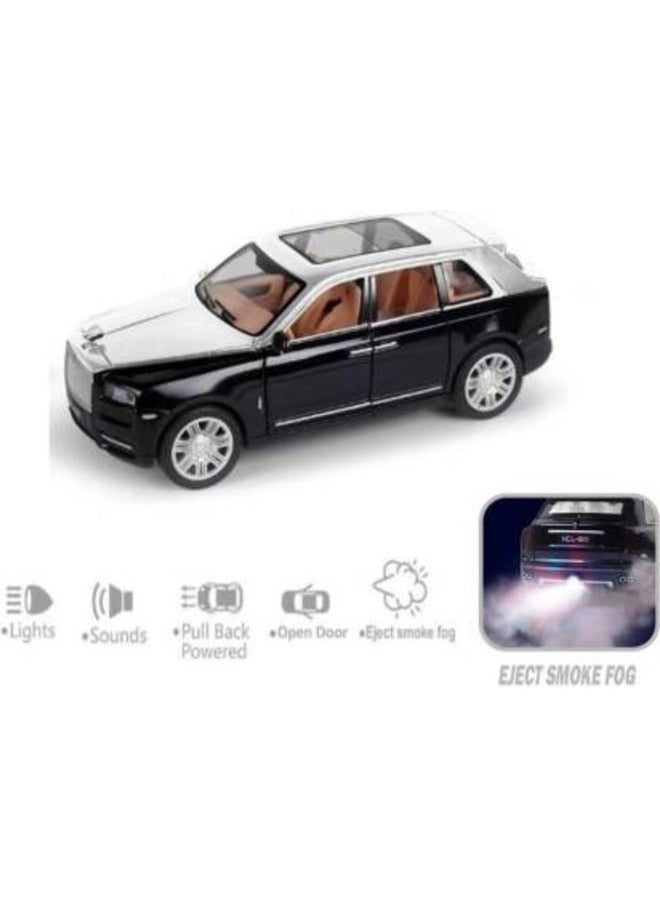 Toy Land Simulation 1:22 Scale Alloy Metal Pull Back Action Toy Die-cast Car with Sound and Light for Kids (Black/Silver)