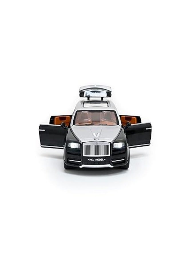 Toy Land Simulation 1:22 Scale Alloy Metal Pull Back Action Toy Die-cast Car with Sound and Light for Kids (Black/Silver)