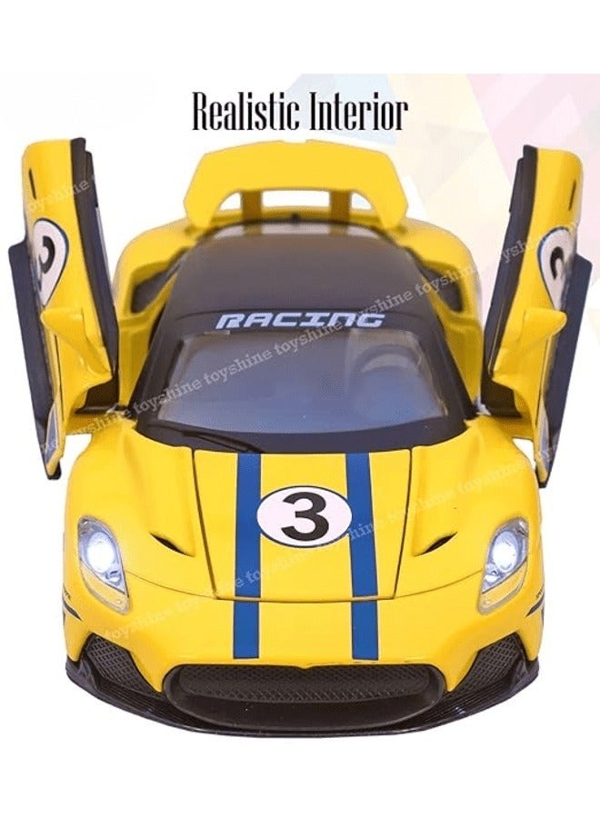 1:22 Sports Car Die Cast Scale Model Dsiplay Car with Opening Doors Music and Lights | Made of Metal Toy Vehicle for Kids, Adults, Collectors - Yellow