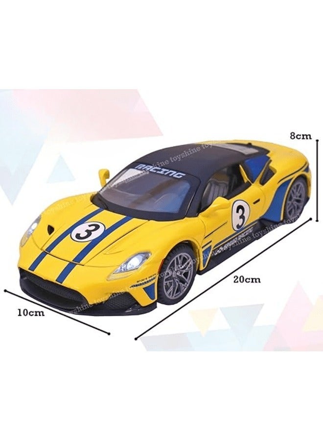 1:22 Sports Car Die Cast Scale Model Dsiplay Car with Opening Doors Music and Lights | Made of Metal Toy Vehicle for Kids, Adults, Collectors - Yellow