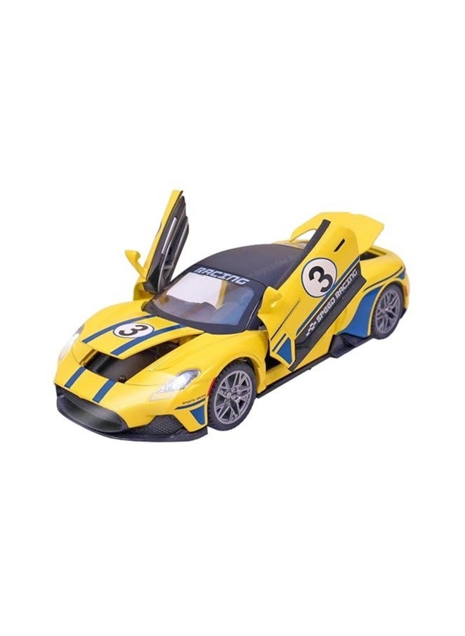 1:22 Sports Car Die Cast Scale Model Dsiplay Car with Opening Doors Music and Lights | Made of Metal Toy Vehicle for Kids, Adults, Collectors - Yellow