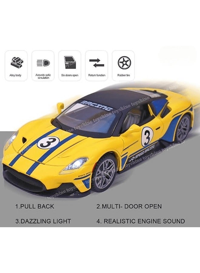 1:22 Sports Car Die Cast Scale Model Dsiplay Car with Opening Doors Music and Lights | Made of Metal Toy Vehicle for Kids, Adults, Collectors - Yellow