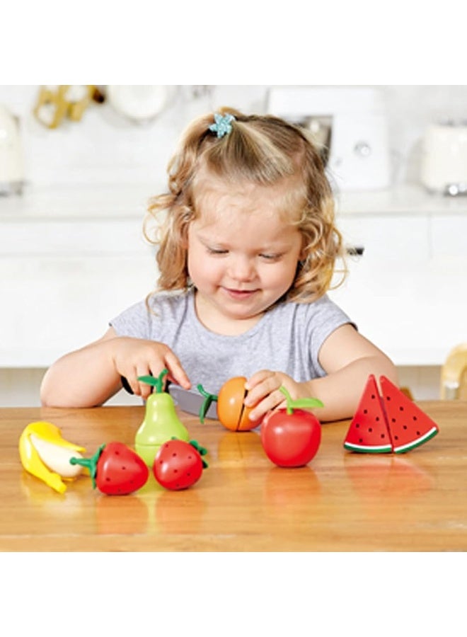 Hape Wooden Healthy Cutting Play Fruits with Play Knife| Pretend Play Wooden Kitchen Toys for Toddlers Age 3Y+