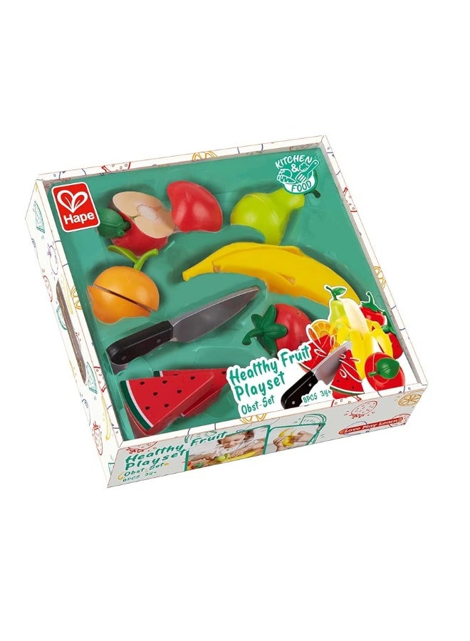 Hape Wooden Healthy Cutting Play Fruits with Play Knife| Pretend Play Wooden Kitchen Toys for Toddlers Age 3Y+