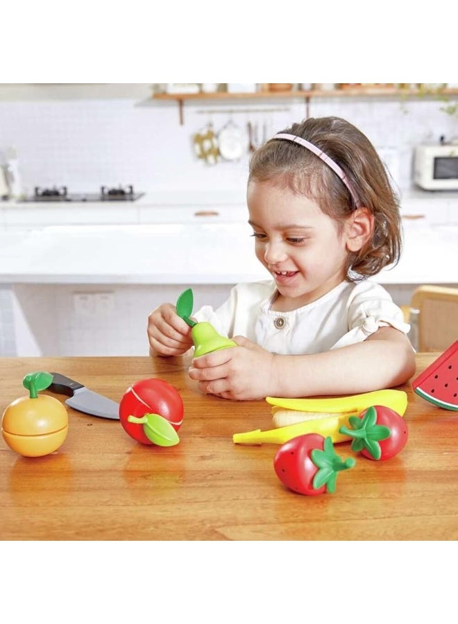 Hape Wooden Healthy Cutting Play Fruits with Play Knife| Pretend Play Wooden Kitchen Toys for Toddlers Age 3Y+