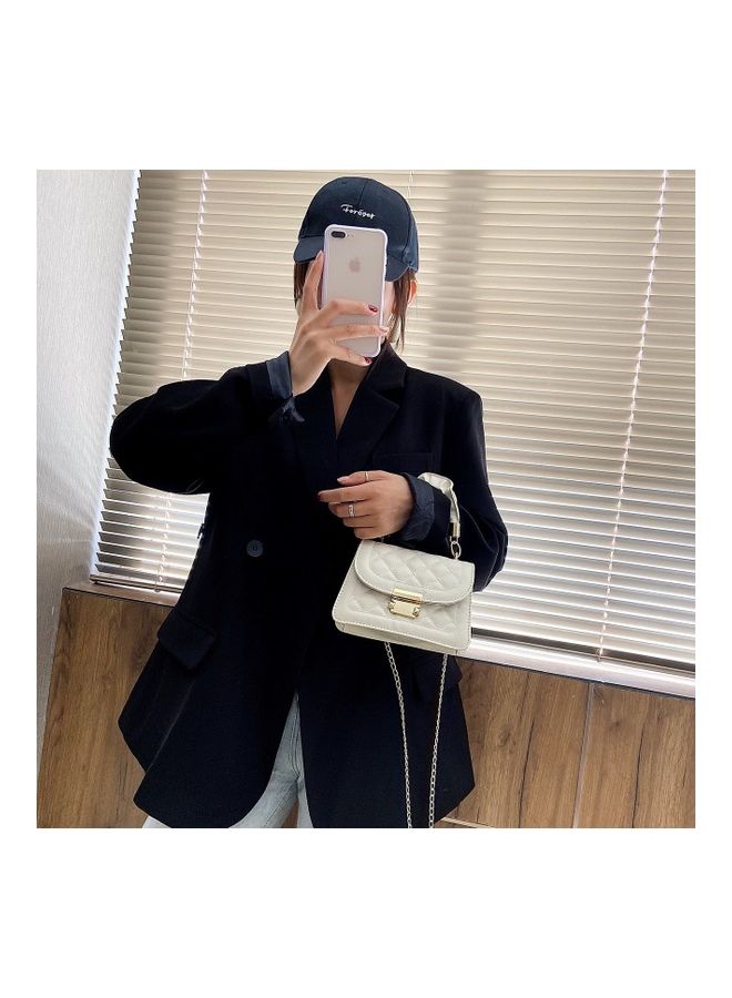 Fashion Rhombus Textured Satchel White
