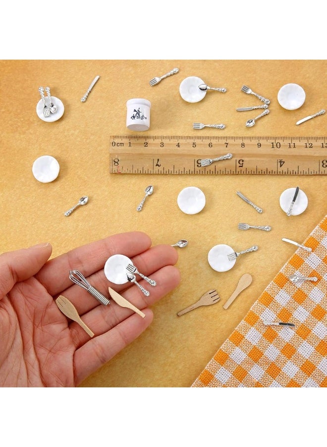 38 Pieces 11216 Scale Miniatures Dollhouse Kitchen Accessories Include 32 Mini Doll Plates Knife Fork Spoon 6 Mini Egg Beater Utensil for Dollhouse Tableware Decor Doll Toy Supplies