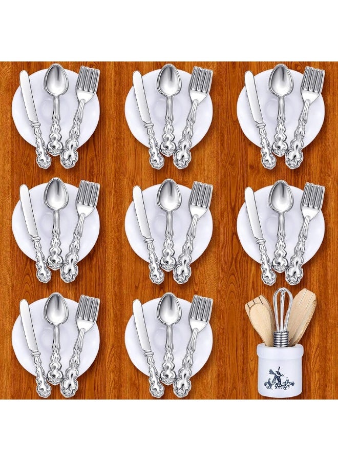 38 Pieces 11216 Scale Miniatures Dollhouse Kitchen Accessories Include 32 Mini Doll Plates Knife Fork Spoon 6 Mini Egg Beater Utensil for Dollhouse Tableware Decor Doll Toy Supplies