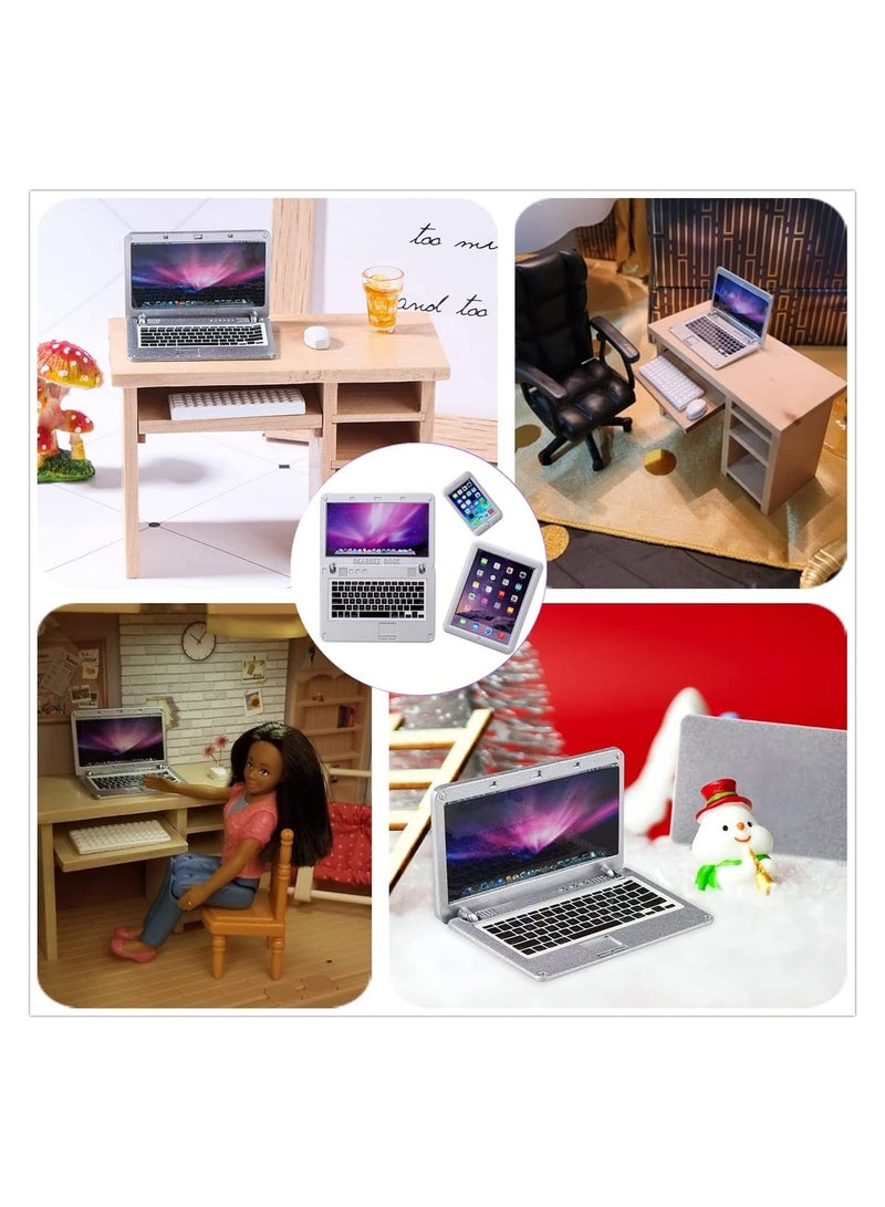 7PCS Dollhouse Miniature Laptop Computer, Small Size Tablet Phone Simulation Accessories, 1:6 Scale Dollhouse Accessories Dolls Play Sets, Fits Barbie Doll Accessories, Scale Dollhouse Playsets