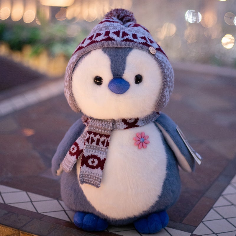 Cute Japanese Penguin Plushie with Christmas Scarf Blue Penguin Blue Penguin