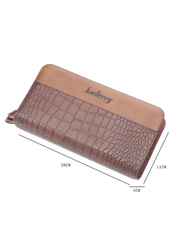 Crocodile Pattern Patchwork Hand Hold Clutch Brown