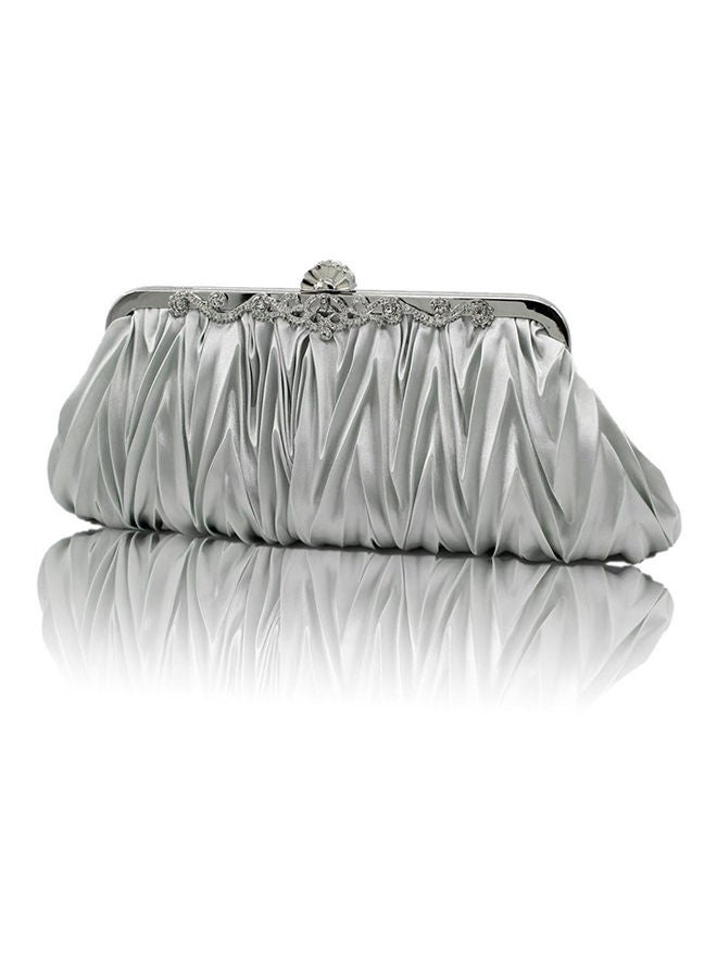 Satin Ruffle Clutch Silver