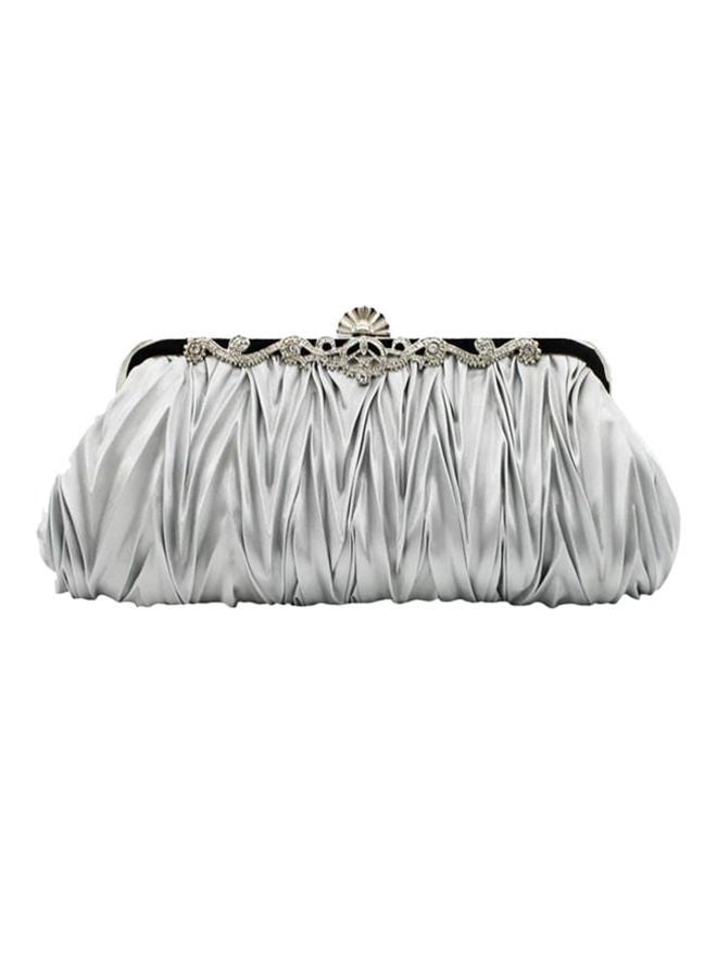 Satin Ruffle Clutch Silver