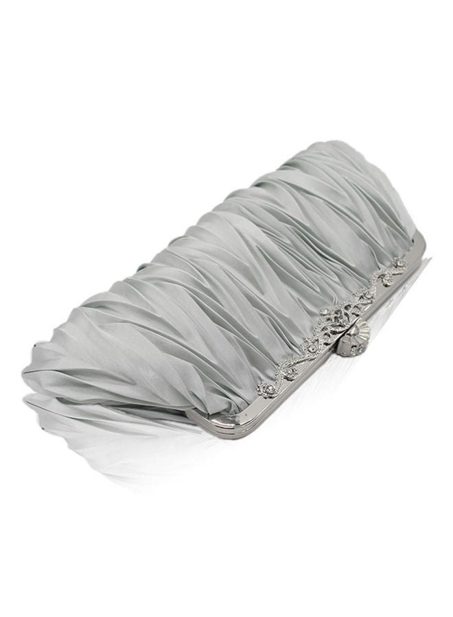 Satin Ruffle Clutch Silver