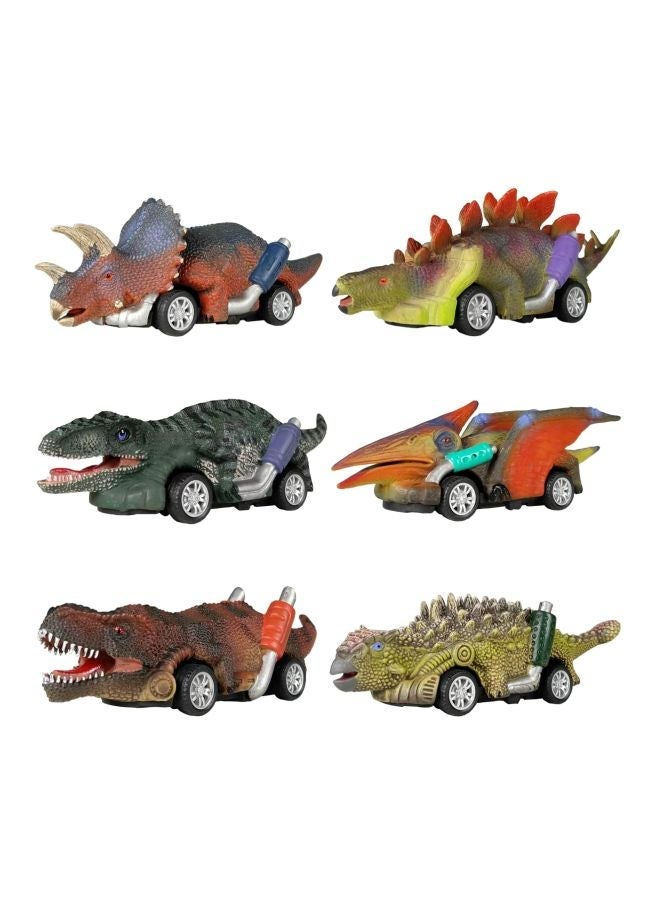 6-Piece Dinosaur Pull Back Car Toy Set 13.5x3.5x4.5centimeter