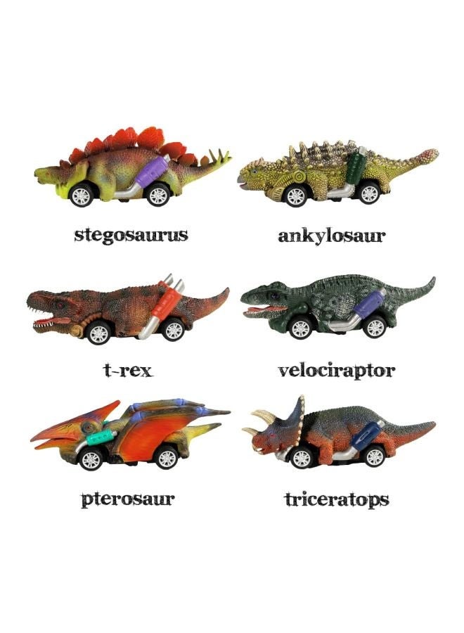 6-Piece Dinosaur Pull Back Car Toy Set 13.5x3.5x4.5centimeter
