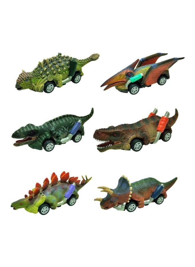 6-Piece Dinosaur Pull Back Car Toy Set 13.5x3.5x4.5centimeter