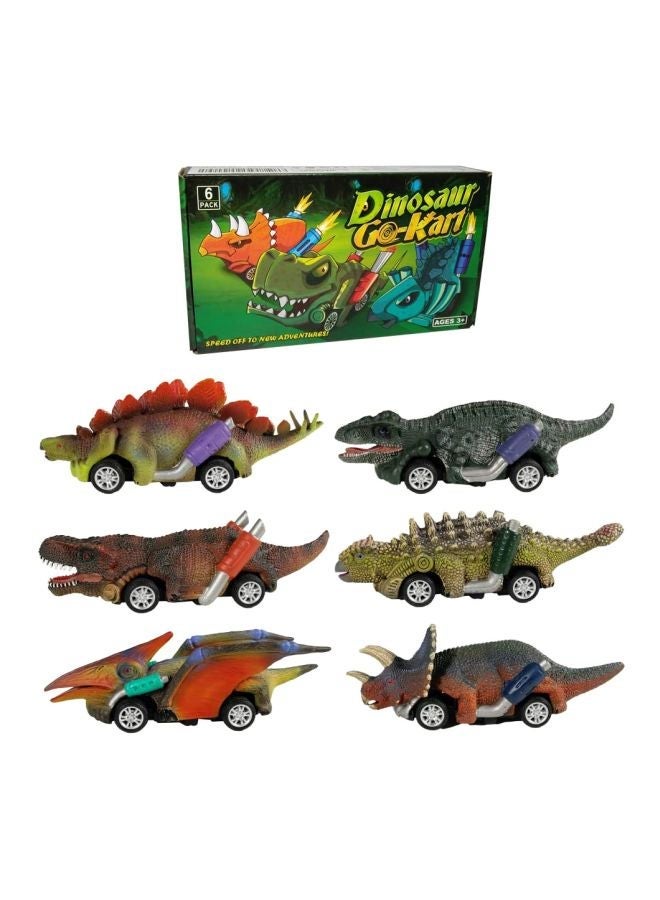 6-Piece Dinosaur Pull Back Car Toy Set 13.5x3.5x4.5centimeter
