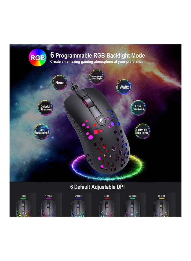 Wired RGB Gaming Mouse And Single-hand Keyboard With Portable Converter Combo Black