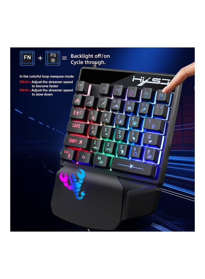 Wired RGB Gaming Mouse And Single-hand Keyboard With Portable Converter Combo Black