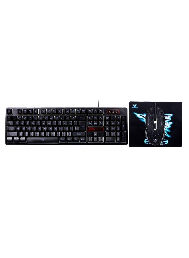 USB Wired Gaming Keyboard And Mouse Set With Mousepad Black