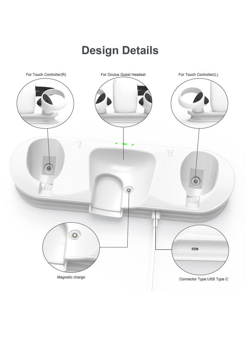 Charging Dock for Meta/Oculus Quest 2 Accessories Magnetic Charging Station for VR Headset and Controllers with 2 Rechargeable 1800mAh Batteries and USB-C Charge Cable