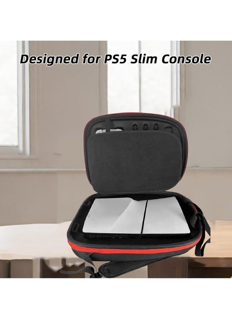 Travel Storage Bag For PS5 Slim - Shockproof Hard Shell Bag- Luxury Waterproof Shoulder Bag For Playstation 5 Slim, Console & Accessories Storage Organizer (Backbag Black)