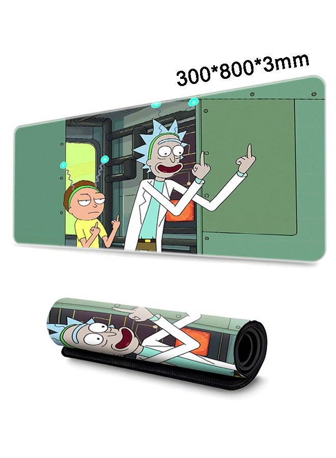 Large Mouse Pad Extended Gaming Non-Slip Rubber Base Office Desk Keyboard Mouse Pads (300 * 800 * 3mm）Rick and Morty