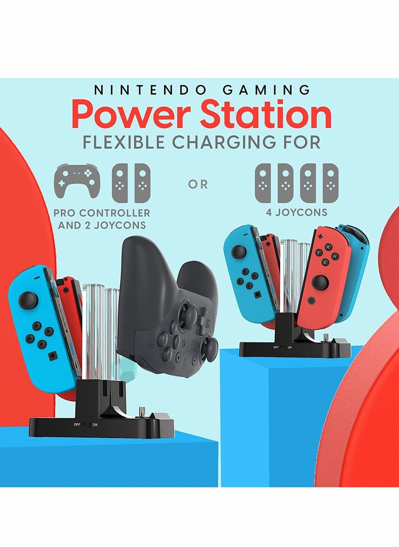 Charging Dock Station 4 In 1 for Nintendo Switch Compatible With Nintendo Switch Joycon Controller With Type-c USB Cable Safe for Switch Handle Colorful Four-charge Switch Light Column Charger