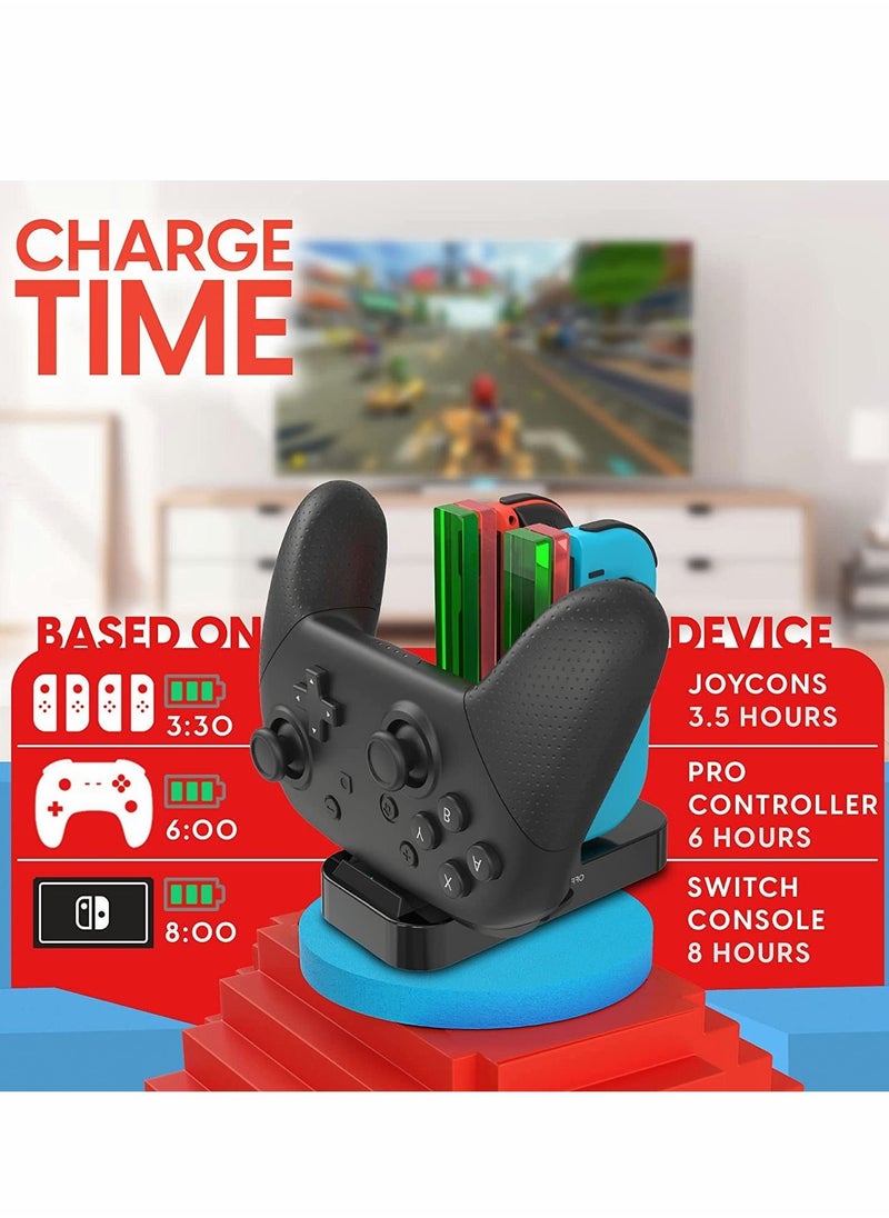 Charging Dock Station 4 In 1 for Nintendo Switch Compatible With Nintendo Switch Joycon Controller With Type-c USB Cable Safe for Switch Handle Colorful Four-charge Switch Light Column Charger