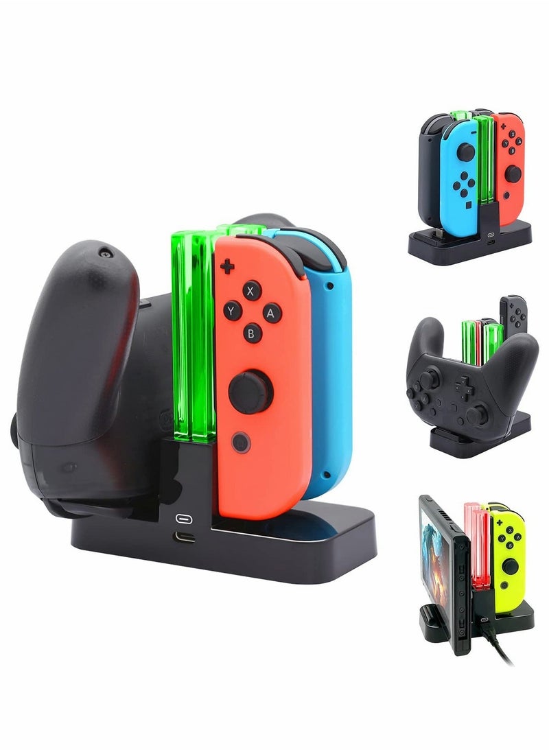 Charging Dock Station 4 In 1 for Nintendo Switch Compatible With Nintendo Switch Joycon Controller With Type-c USB Cable Safe for Switch Handle Colorful Four-charge Switch Light Column Charger