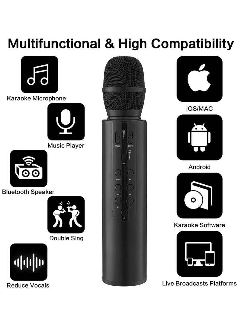 Karaoke Wireless Microphone Portable Handheld Bluetooth Speaker Mic, Home KTV Player Compatible with Android & iOS Devices for Party/Singing/Meeting