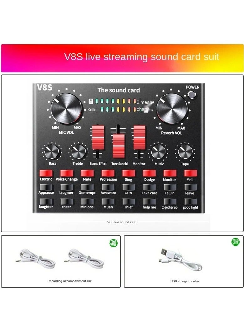 Professional Condenser Microphone with V8S Live Sound Card: Studio Recording and Broadcasting Set in Black