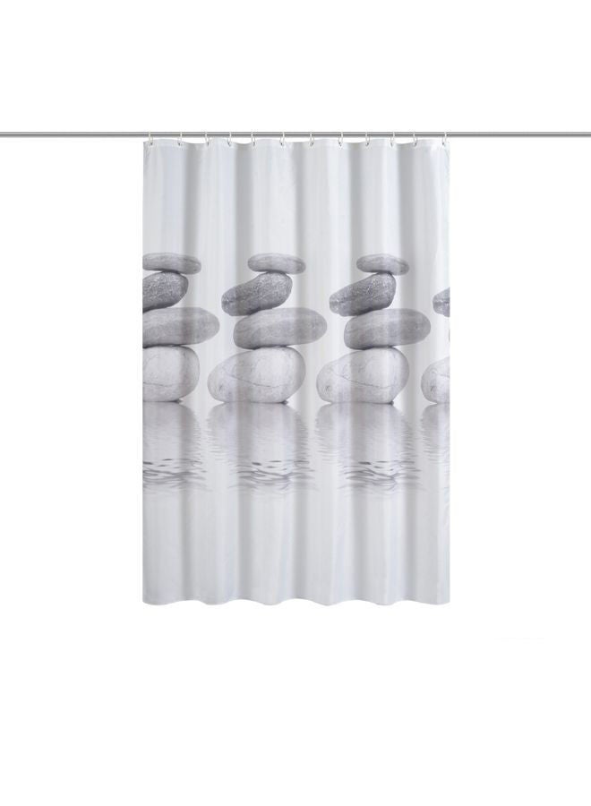 Stone Printed Shower Curtain With Hook Set Grey